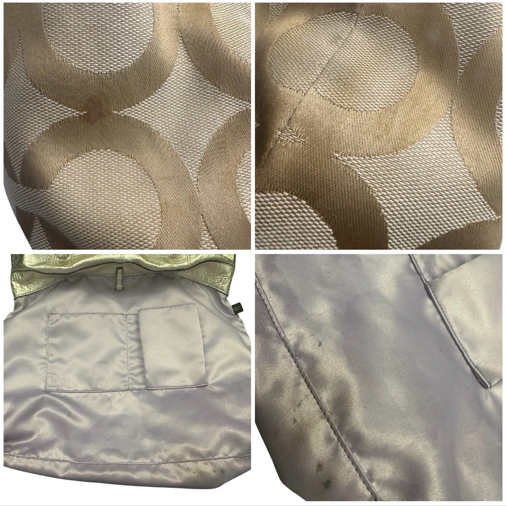 Coach Julia Op Art Signature Khaki Gold Leather Shoulder Bag Tote **READ** - Picture 7 of 16